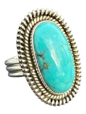 Kingman Turquoise Solid 925 Sterling Silver Ring 10